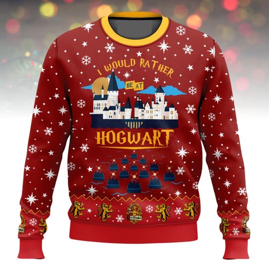 Wizard House Ugly Christmas Sweater, Magical Lion Xmas Sweater, Fantasy School Ugly Sweater, Red Festive Sweater, Christmas Gift