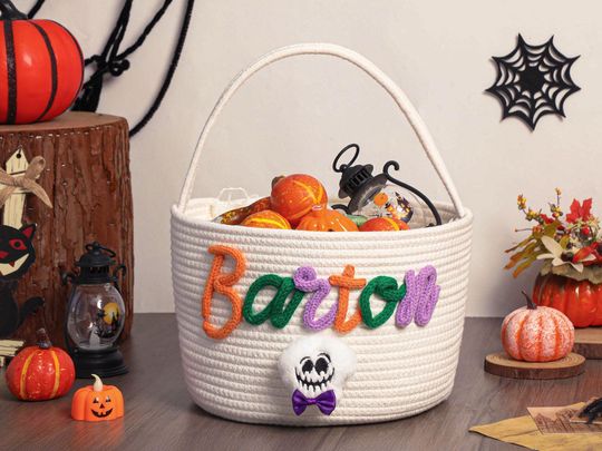 Custom Trick or Treat Basket with Name,Personalized Baby Name Basket Gift,Trick or Treat Bag,Halloween Candy Basket,Halloween gifts