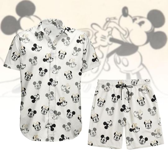 Vintage Mickey and Minnie Mouse Hawaiian Shirt, Cartoon Button Down Shirt, Retro Disney Family Vacation Matching Outfit