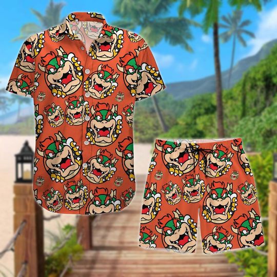 Super Mario Bowser Button Shirt, Nintendo Bowser Summer Short, Tropical Game Character Hawaiian Shirt, Gaming fan Gift