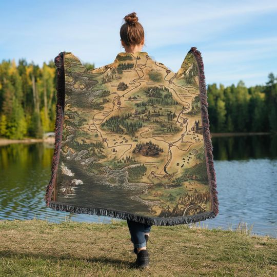 Vintage Fantasy Map Woven Throw Blanket - Adventure Decor