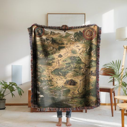 Vintage Fantasy Map Woven Throw Blanket - Adventure Decor