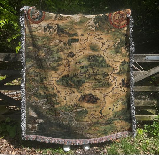 Vintage Fantasy Map Woven Throw Blanket - Adventure Decor