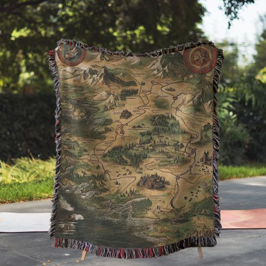 Vintage Fantasy Map Woven Throw Blanket - Adventure Decor