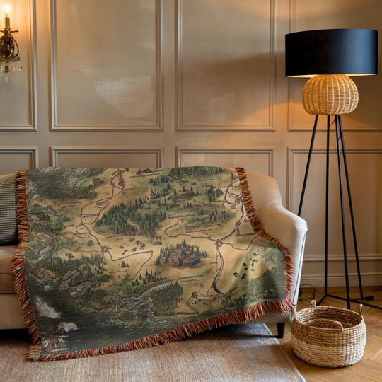 Vintage Fantasy Map Woven Throw Blanket - Adventure Decor