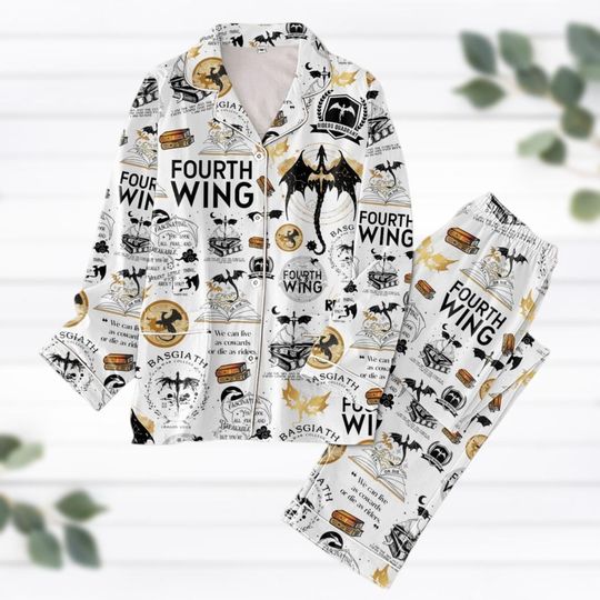 Fourth Wing Pajamas Set, Basgiath War College Women Pajamas, Retro Pajamas For Party, Dragon Rider Holiday Pajamas, Bookish Lover Gifts