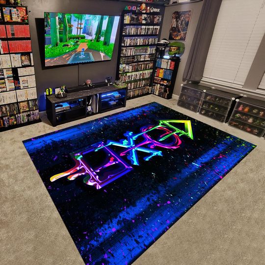 Game Button Rug: Colorful E-Sport Gaming Decor