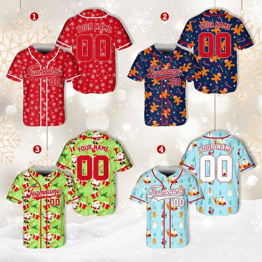Personalized Christmas Baseball Jersey, Custom Name Baseball Jersey, Santa Clause, Gingerbread Shirt, Snowmen Jersey, Jersey For Party