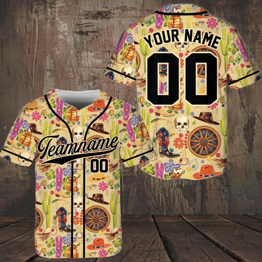 Custom Wild West Cowboy Boots Baseball Jersey, Personalized Name And Number Baseball Jersey