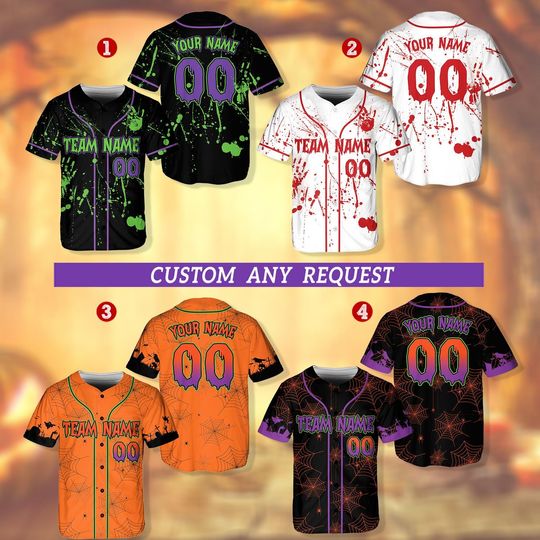 Halloween Baseball Jersey with Pumpkin & Spiderweb - Custom Name Team Uniform