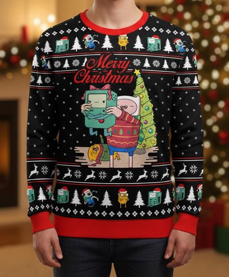 Adventure Time Ugly Christmas Sweater, Cartoon Network Sweater, Holiday Gift for Men Women, Xmas Holiday Gift