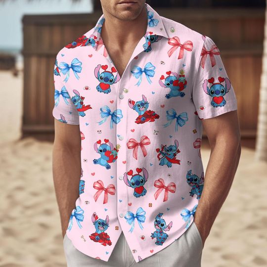 Lilo And Stitch Button Hawaiian Shirt and Shorts Set