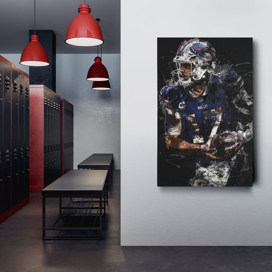 Josh Allen Painting Buffalo Bills football Hand Made Poster Print Wall Art Man Cave Gift Home Kids Decor