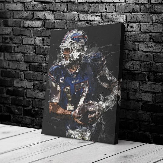 Josh Allen Painting Buffalo Bills football Hand Made Poster Print Wall Art Man Cave Gift Home Kids Decor