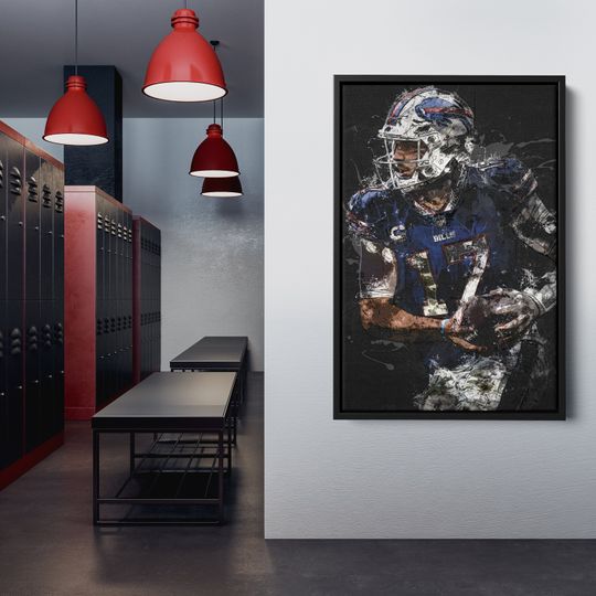 Josh Allen Painting Buffalo Bills football Hand Made Poster Print Wall Art Man Cave Gift Home Kids Decor