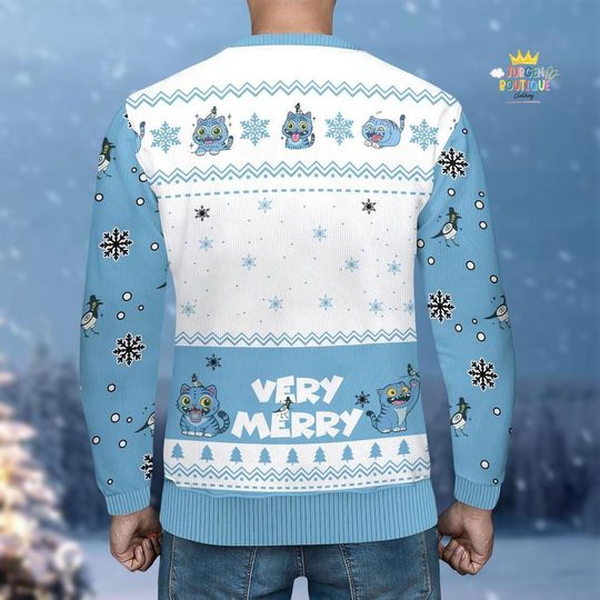 Cute Blue Derpy Tiger Costume Ugly Sweater, Demon Hunter Tiger Cosplay Outfit