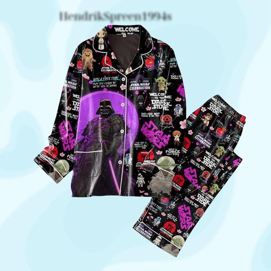 Dark Space Villain Pajamas Set, Galaxy Xmas Sleepwear, Funny Holiday Pjs, Sci Fi Themed Christmas Gift, Star Wars Xmas Pjs Gift