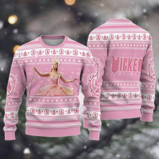 Glinda Wicked Ugly Christmas Sweater, Pink Wicked Good Xmas Sweater