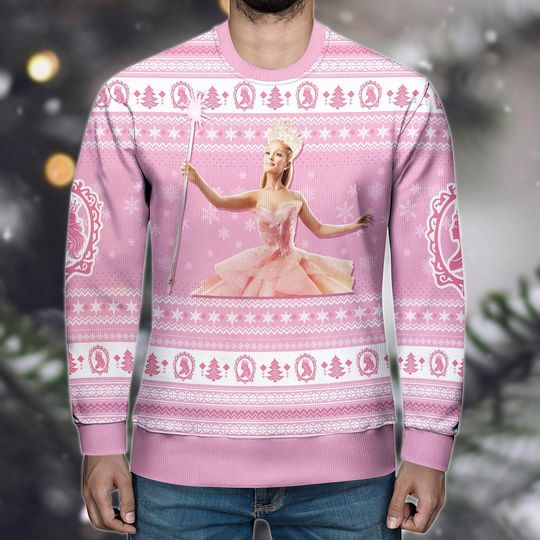 Glinda Wicked Ugly Christmas Sweater, Pink Wicked Good Xmas Sweater