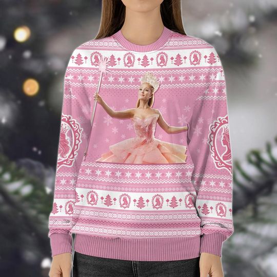 Glinda Wicked Ugly Christmas Sweater, Pink Wicked Good Xmas Sweater