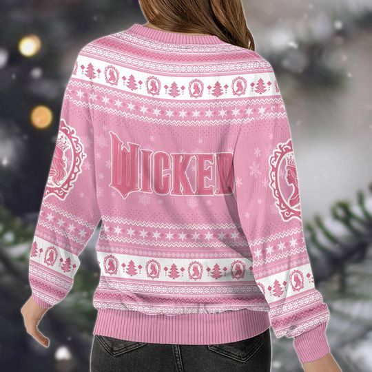 Glinda Wicked Ugly Christmas Sweater, Pink Wicked Good Xmas Sweater