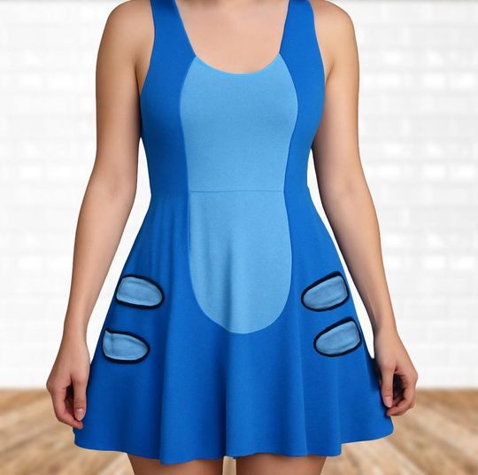 Kpop Tiger Halloween Skater Dress, Blue Tiger Cosplay Costume, Kpop Group Women Dress