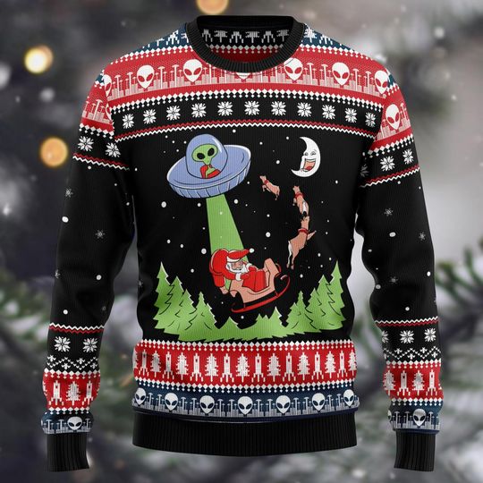 Alien Christmas Ugly Sweater, Space Ship Xmas Sweater