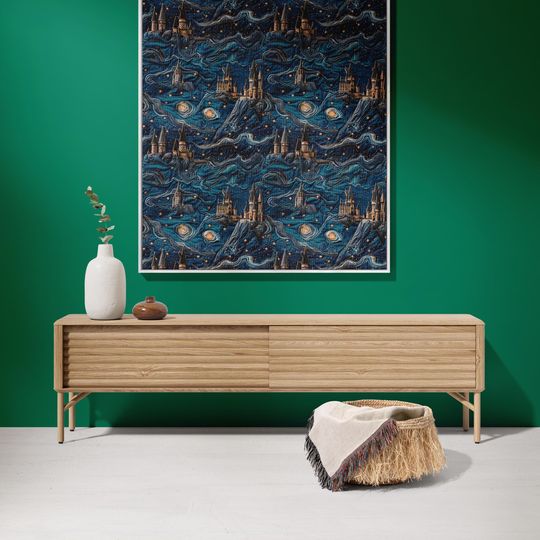 Wizard Castle Woven Throw Blanket: Starry Night Fantasy Decor