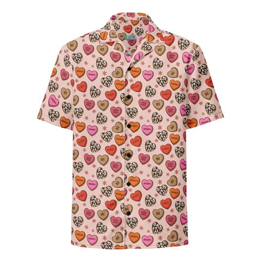 Howdy Valentine's Day Unisex Button Up Shirt, Valentine's Day Hearts Shirt, Valentine's Day Hawaiian Shirt