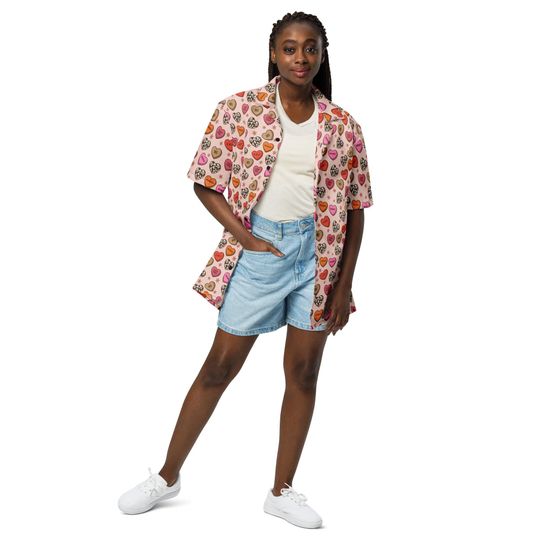 Howdy Valentine's Day Unisex Button Up Shirt, Valentine's Day Hearts Shirt, Valentine's Day Hawaiian Shirt