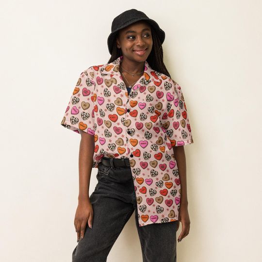 Howdy Valentine's Day Unisex Button Up Shirt, Valentine's Day Hearts Shirt, Valentine's Day Hawaiian Shirt