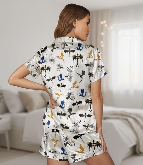 Fourth Wing Pajamas Short Set, Cute Matching Loungewear, Fantasy Short Sleeve Sleepwear, Cozy Dragon Lover Pjs, Gift For Fan