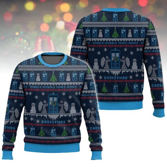 Doctor Who Ugly Christmas Sweater, Tardis Xmas Sweater, Wibbly Wobbly Ugly Sweater, Holiday Gift