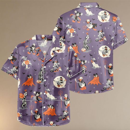 Halloween Mickey And Friends Short Pajamas, Mickey Mouse Pajamas Women, Disneyland Pajamas Set, Mickey Pluto Skeleton Pajamas