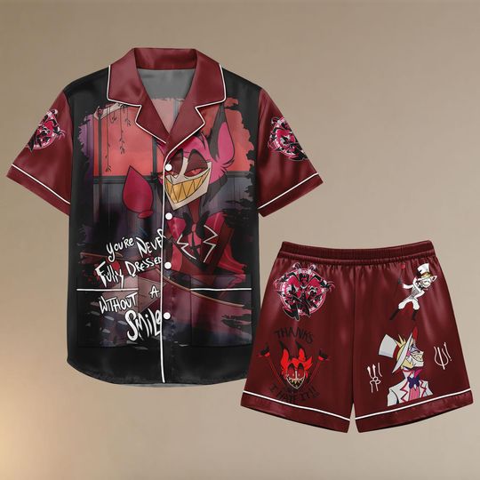 Hazbin Hotel Short Pajamas, Alastor Pajamas Set, Cartoon Sleepwear, Demon Pajamas, Christmas Gift