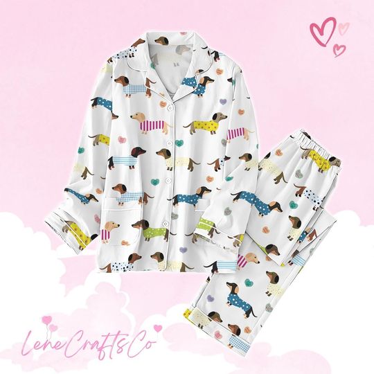 Dachshund Valentine's Day Pajamas, Cute Dachshund Pajamas Set, Doxie Pajamas Set, Dog Mom Pajamas Set
