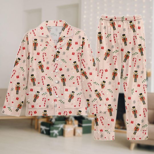 Nutcracker Christmas Pajama Set, Holiday Pajama Set, Nutcracker Print Matching Pajamas Set, Christmas Gift