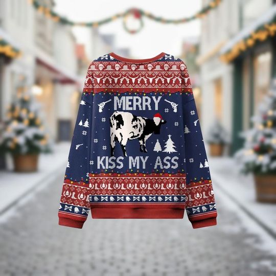 Cow Ugly Christmas Sweater, Funny Merry Xmas Sweater, Novelty Ugly Sweater, Farm Animal Sweater, Christmas Gift