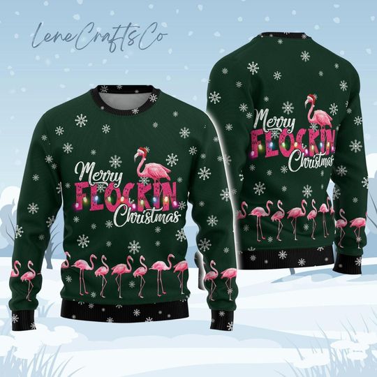 Flamingo Ugly Sweater, Wildlife Bird Christmas Sweater, Flamingo Holiday Sweater, Animal Lover Xmas Sweater, Outdoor Nature Sweater