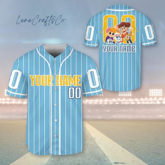 Custom Toy Story Baseball Jersey, Buzz Lightyear Jersey Shirt, Woody Jessie Jersey, Bullseye T-Rex Jersey, Toy Story Friends Jersey