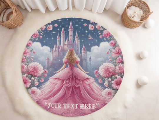 Princess Castle Round Floor Pad| Round Kids Rug | Non Slip Floor Mat | Nursery Rug