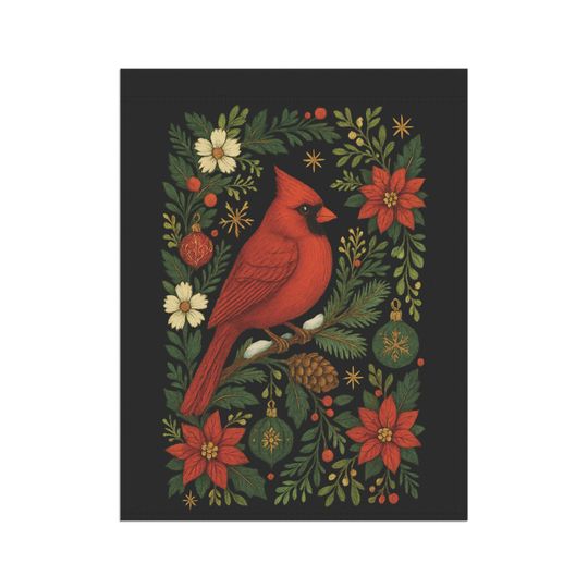 Christmas Garden Flag: Red Cardinal Yard Flag, Holiday Yard Art, Christmas Seasonal Flags, Christmas Porch Decor