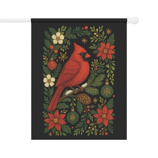 Christmas Garden Flag: Red Cardinal Yard Flag, Holiday Yard Art, Christmas Seasonal Flags, Christmas Porch Decor