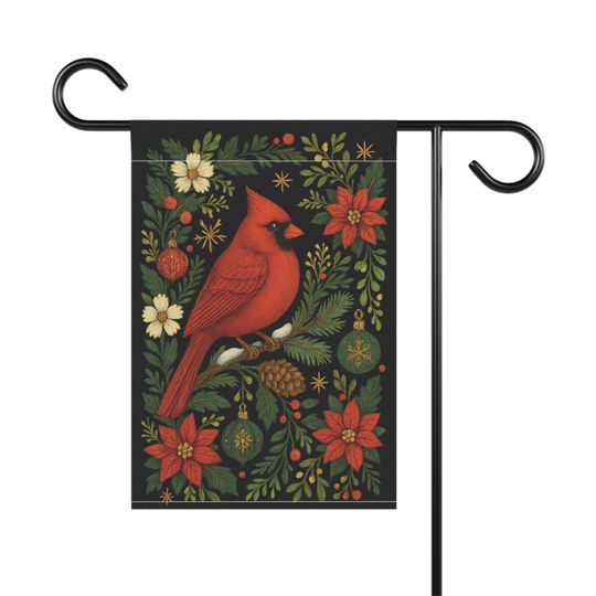 Christmas Garden Flag: Red Cardinal Yard Flag, Holiday Yard Art, Christmas Seasonal Flags, Christmas Porch Decor