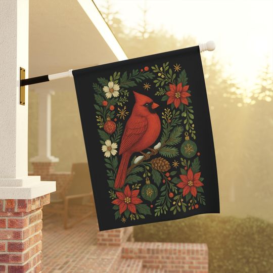 Christmas Garden Flag: Red Cardinal Yard Flag, Holiday Yard Art, Christmas Seasonal Flags, Christmas Porch Decor