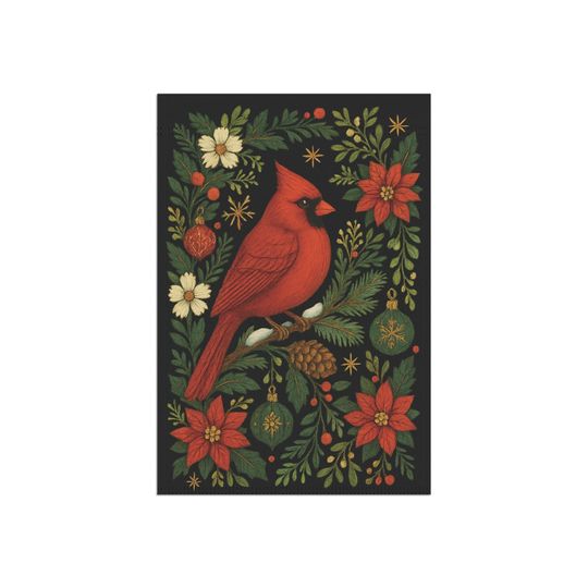 Christmas Garden Flag: Red Cardinal Yard Flag, Holiday Yard Art, Christmas Seasonal Flags, Christmas Porch Decor
