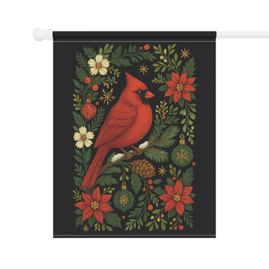Christmas Garden Flag: Red Cardinal Yard Flag, Holiday Yard Art, Christmas Seasonal Flags, Christmas Porch Decor