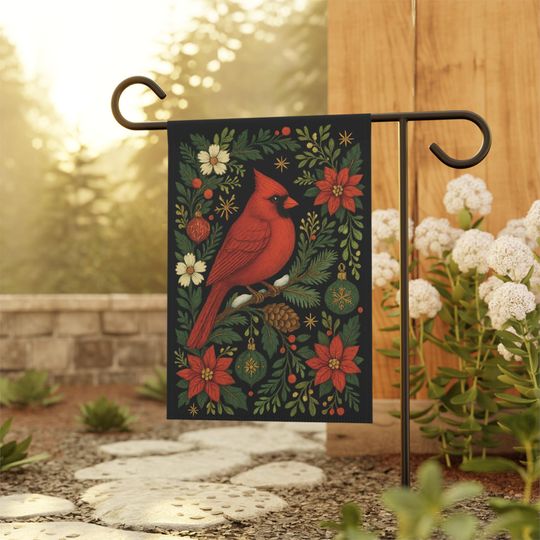 Christmas Garden Flag: Red Cardinal Yard Flag, Holiday Yard Art, Christmas Seasonal Flags, Christmas Porch Decor