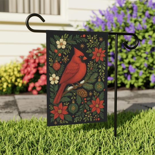 Christmas Garden Flag: Red Cardinal Yard Flag, Holiday Yard Art, Christmas Seasonal Flags, Christmas Porch Decor