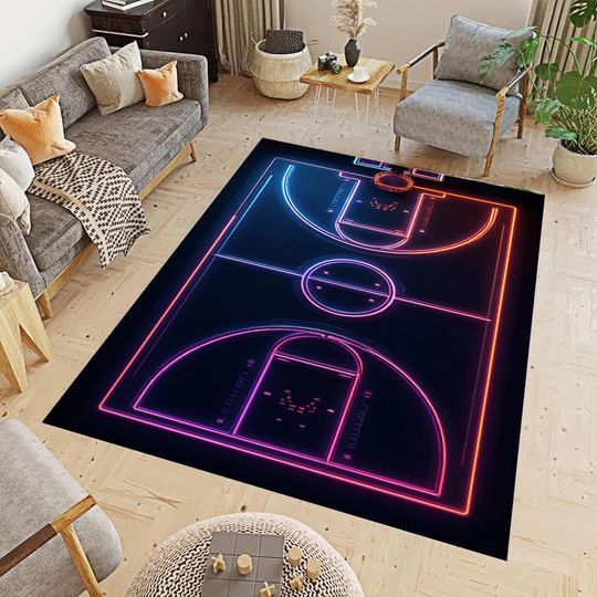 Basketball Rug: Modern Sports Decor for Playroom or Living Room
